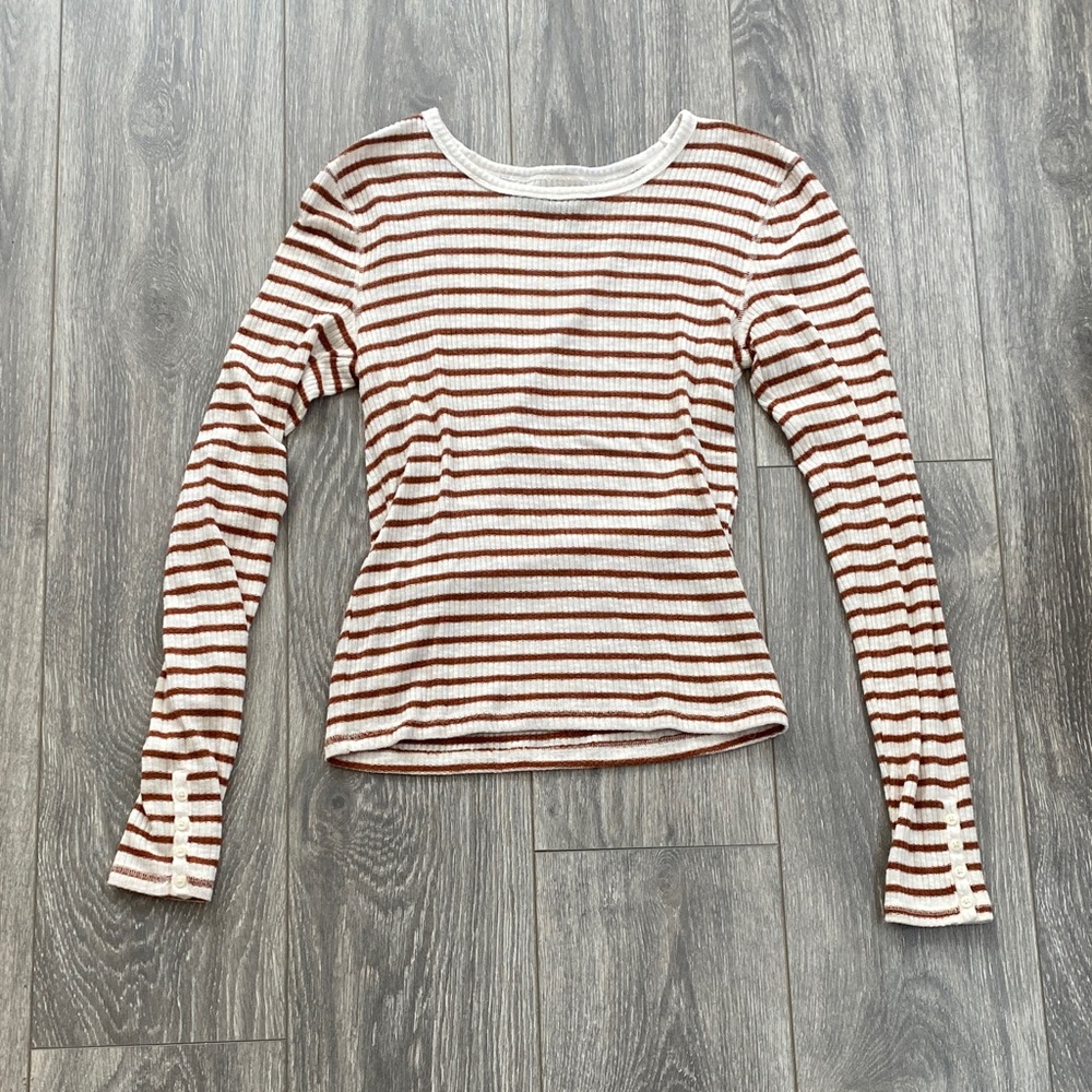 Abercrombie & Fitch - Light Brown & Off White Long Sleeve Knit Top - Size S